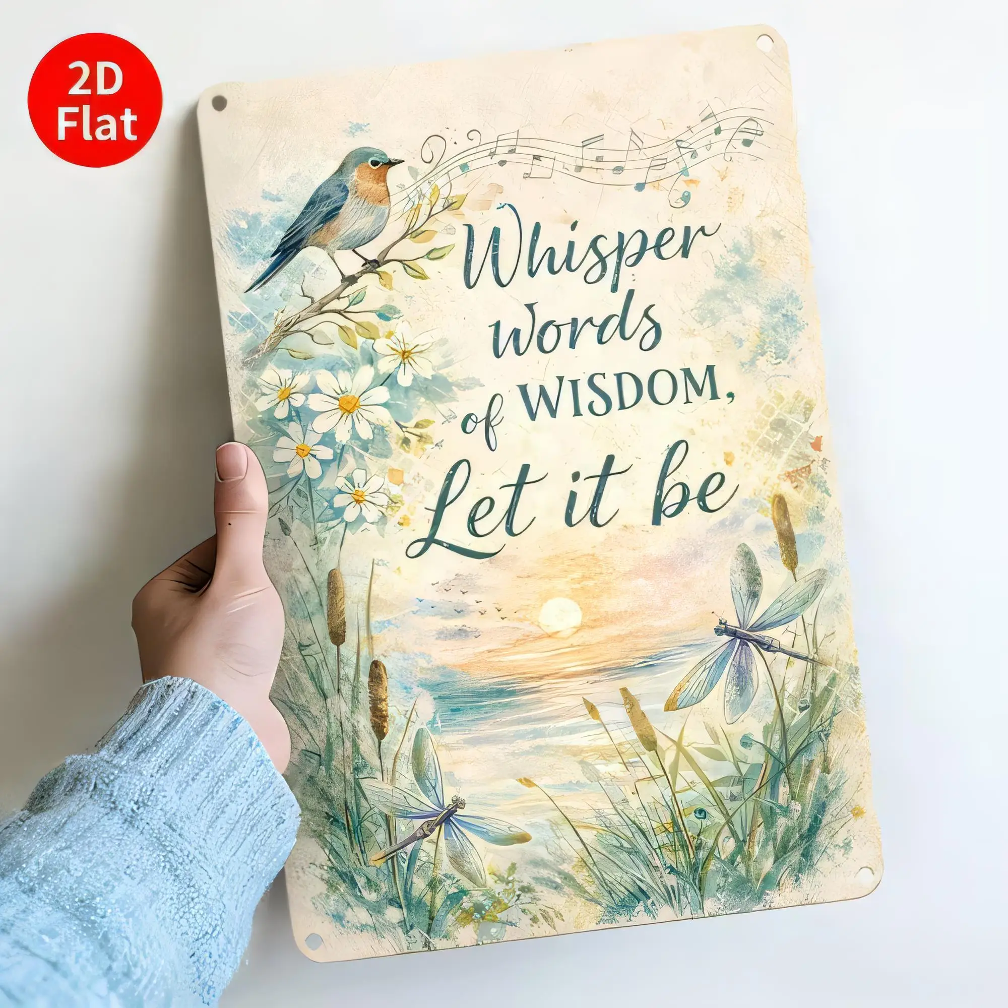 Tin Sign Whisper Words of Let It Be Vintage Bird Floral Wall Plaque  Metal Decorative Sign for Living Room Bedroom Farmhouse Cot