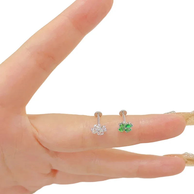 G23 Titanium EAR PIERC with 4 Heart Zircon Top Cartilage Tragus Earrings Ear Lip Helix Studs Tongue Threaded Piercing Jewelry