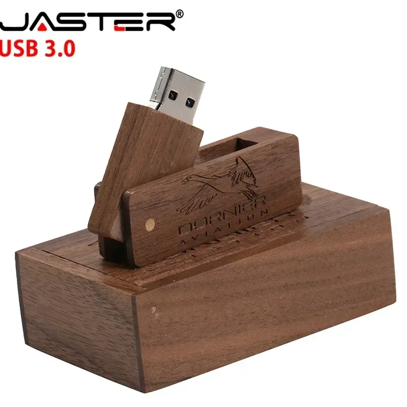 JASTER-memoria usb 3,0 de madera con logotipo personalizado gratis, pendrive con caja de 4GB, 8GB, 16GB, 32GB, 64GB y 128GB, regalo