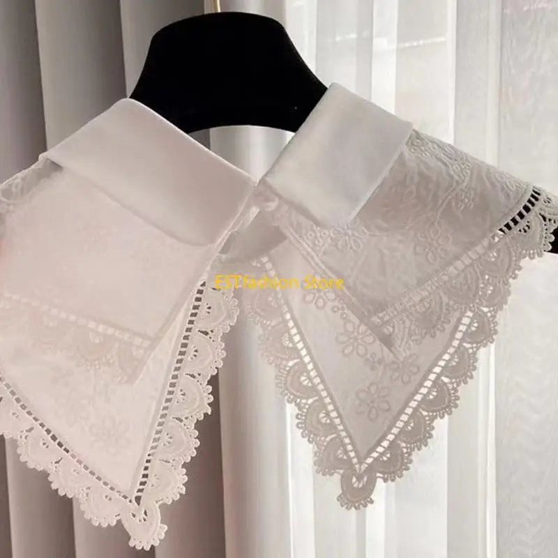 Y5GC Lace Accent Neckline Cover Lightweight Cotton Blend Adjustable For Women Decorated On Dresses And Jackets