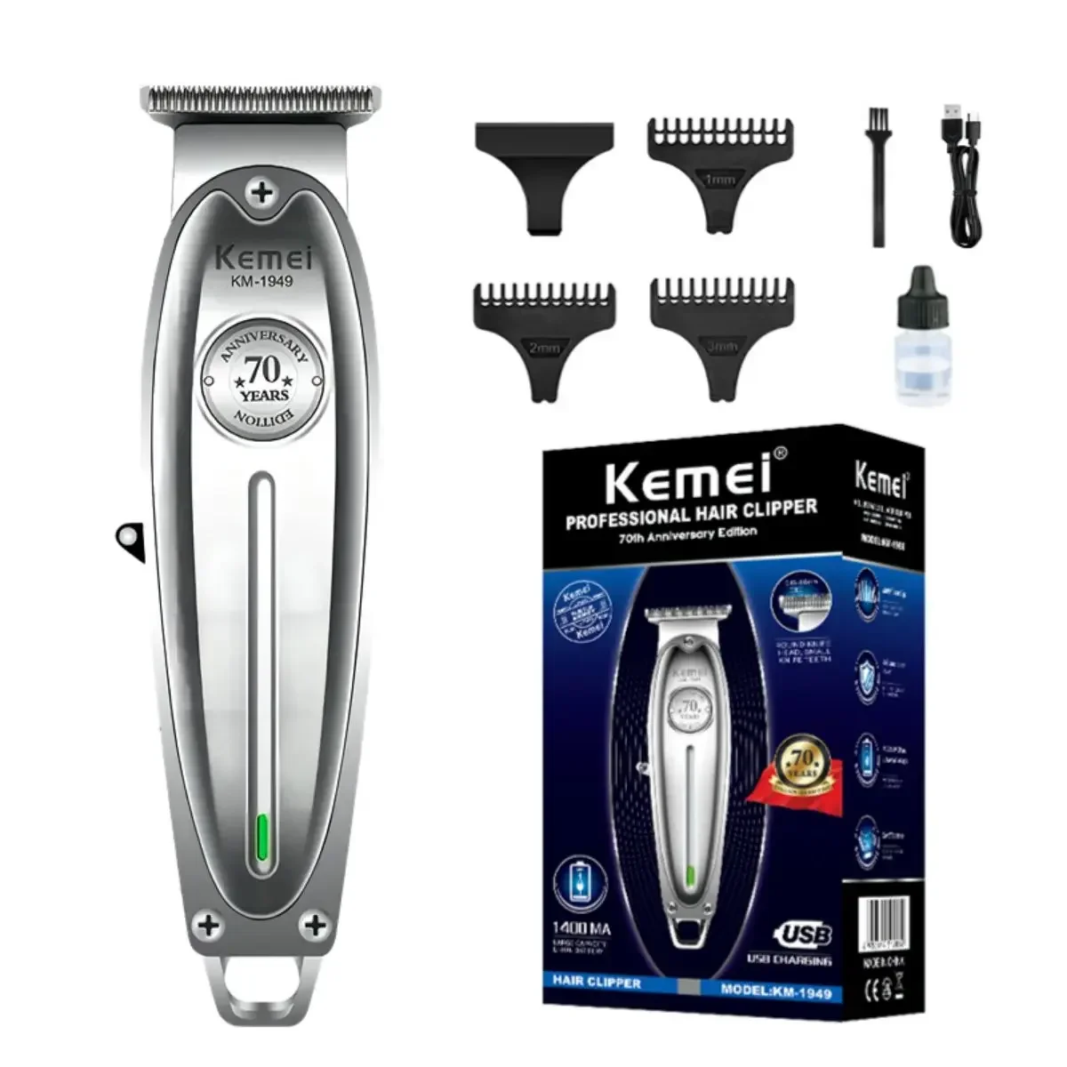 Kemei KM-1949 Hair Clipper Portable Hair Trimmer Electric Professional Haircut Machine Metal Barber 0mm Cutting Trimmer for Men