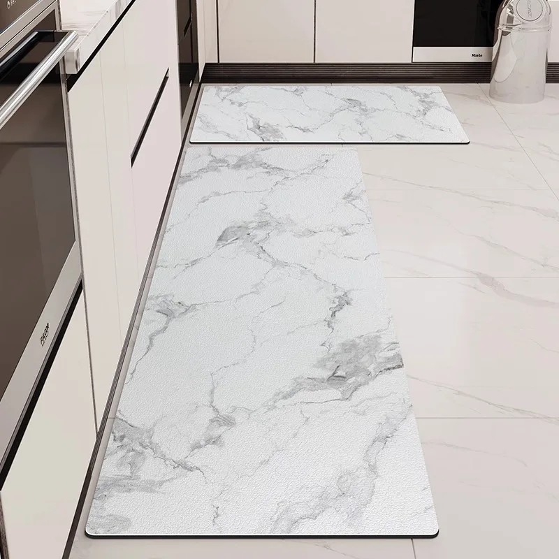 Kitchen Mat White Marble Pattern Rug Waterproof Oil-proof Non-slip Floor Mat Home Decoration Leather Carpet Alfombras De Cocina