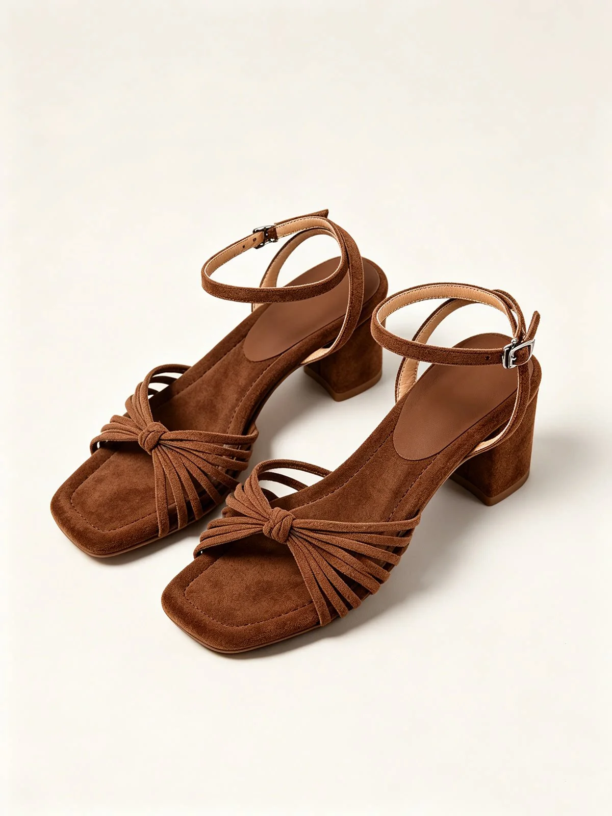 Square-toe Hollow-out Open-toe Sandals for Women 2026New Thick-heeled Single-strap Roman Shoes with Thin Twisted Knot High Heels