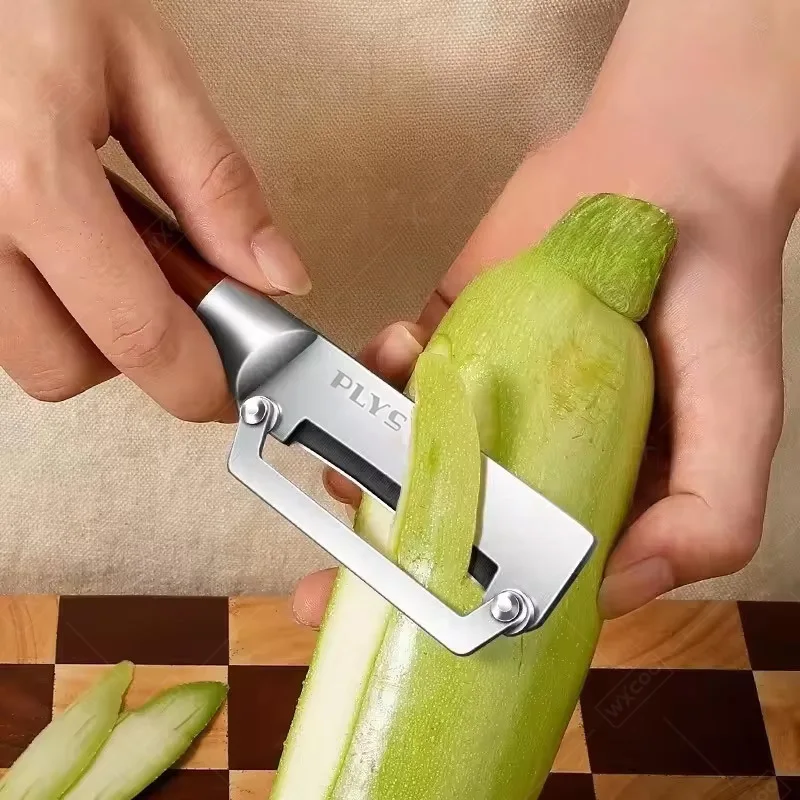 WXCOO Kitchen Peeler Fruit and Vegetables with Wooden Steel Handle Multi-Function Stainless Steel Kitchen Specific Slicing