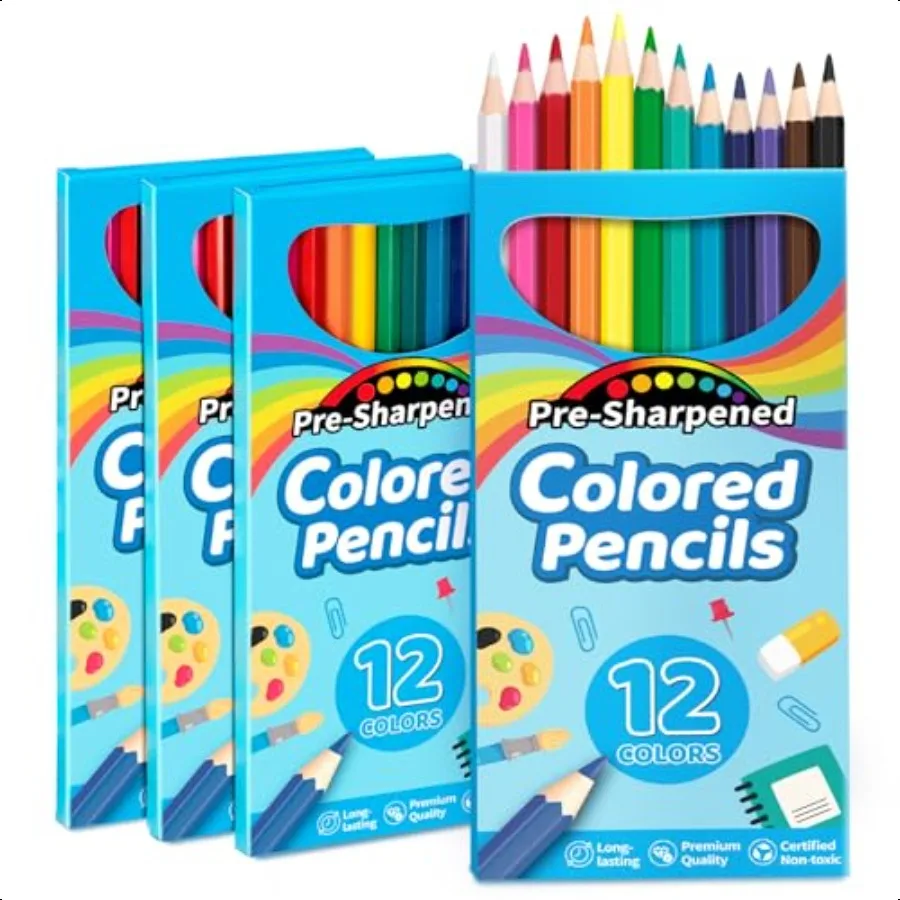 

48 Count Colored Pencils 4 Packs Presharpened Coloring Pencils for in 12 Colors Bulk School plies for Teachers Ideal Back to Sc
