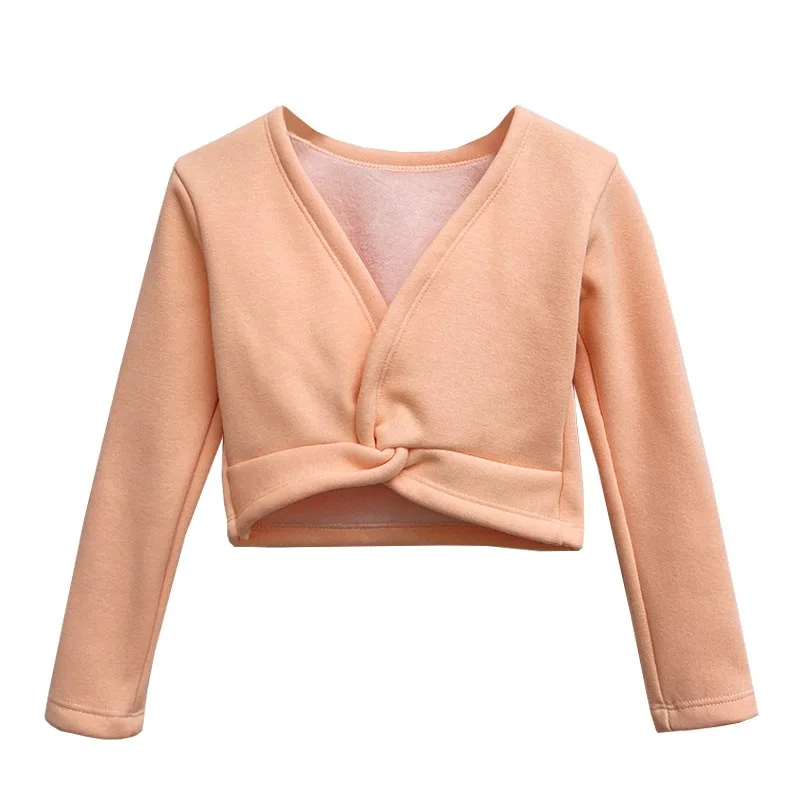 Dance Wear Kids Dance Leotard Cotton Pleating Cover Long Sleeve Winter Practice Training Pullover Top for Ballet Class Clothing