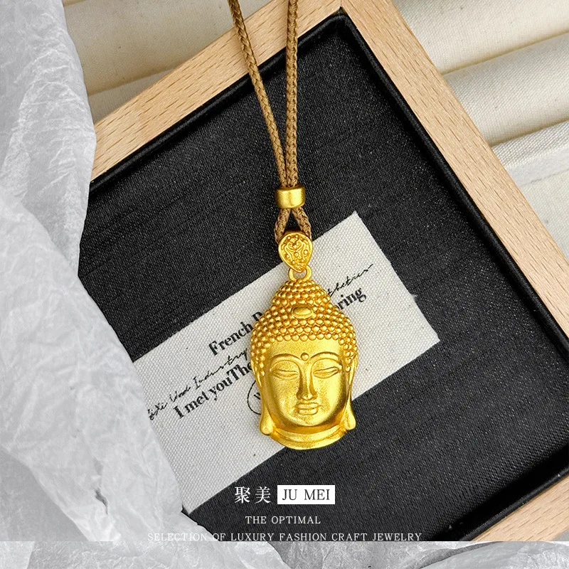 Viora Jewelry New Chinese style 24K ancient gold male and female 9999 solid peace Buddha head real gold pendant DIY rope braided