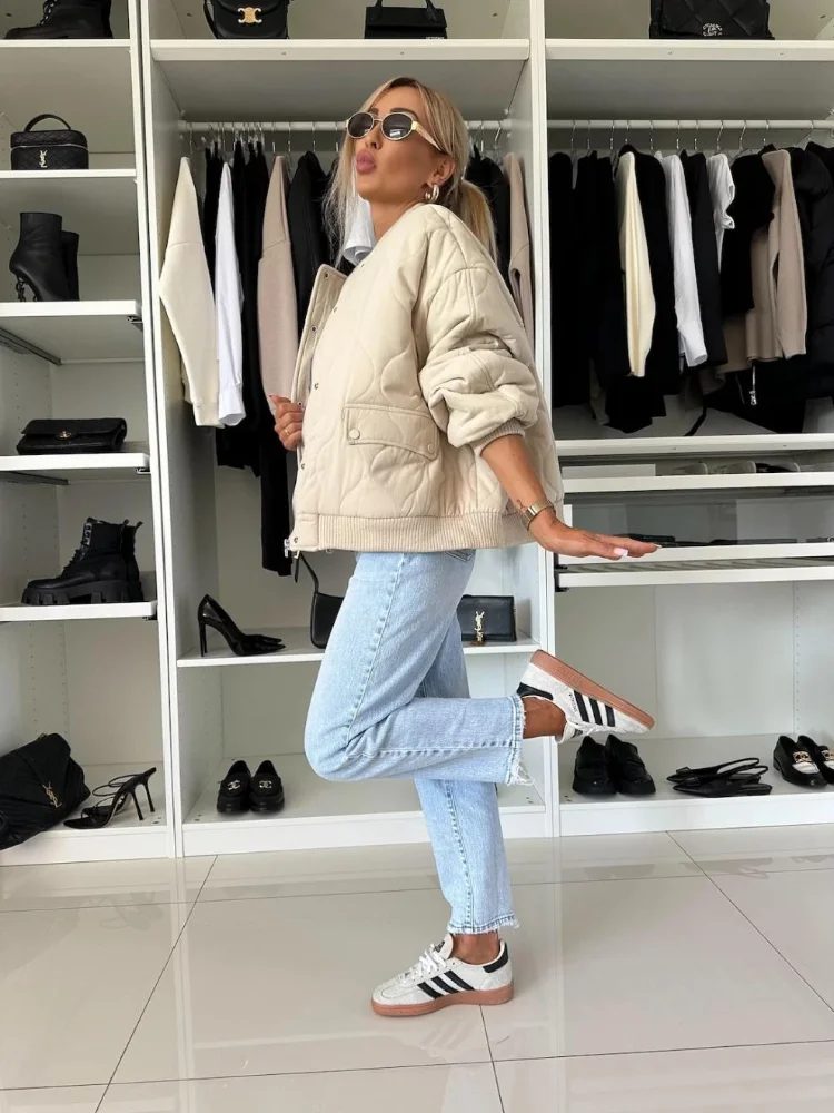 

Quilting Solid Short Cotton Coat Women Full Sleeve Turtleneck Single Breasted Patchwork Jackets 2026 Lady Winter Street Outwear