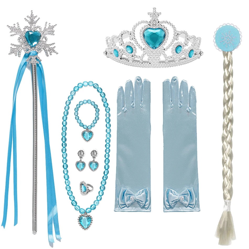 Disney Frozen 1/2 Elsa Accessories Gloves Wand Crown Jewelry Set Elsa Wig Braid for Princess Dress Clothing Cosplay Accessories