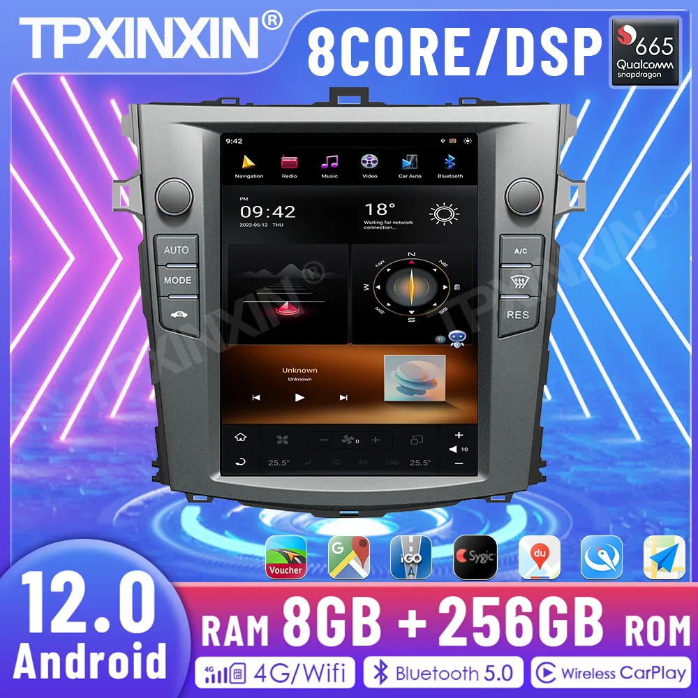 8GB+256GB Android 12.0 For Toyota Corolla 2007-2013 Radio Wireless Carplay Multimedia Video Player Stereo GPS Navigation