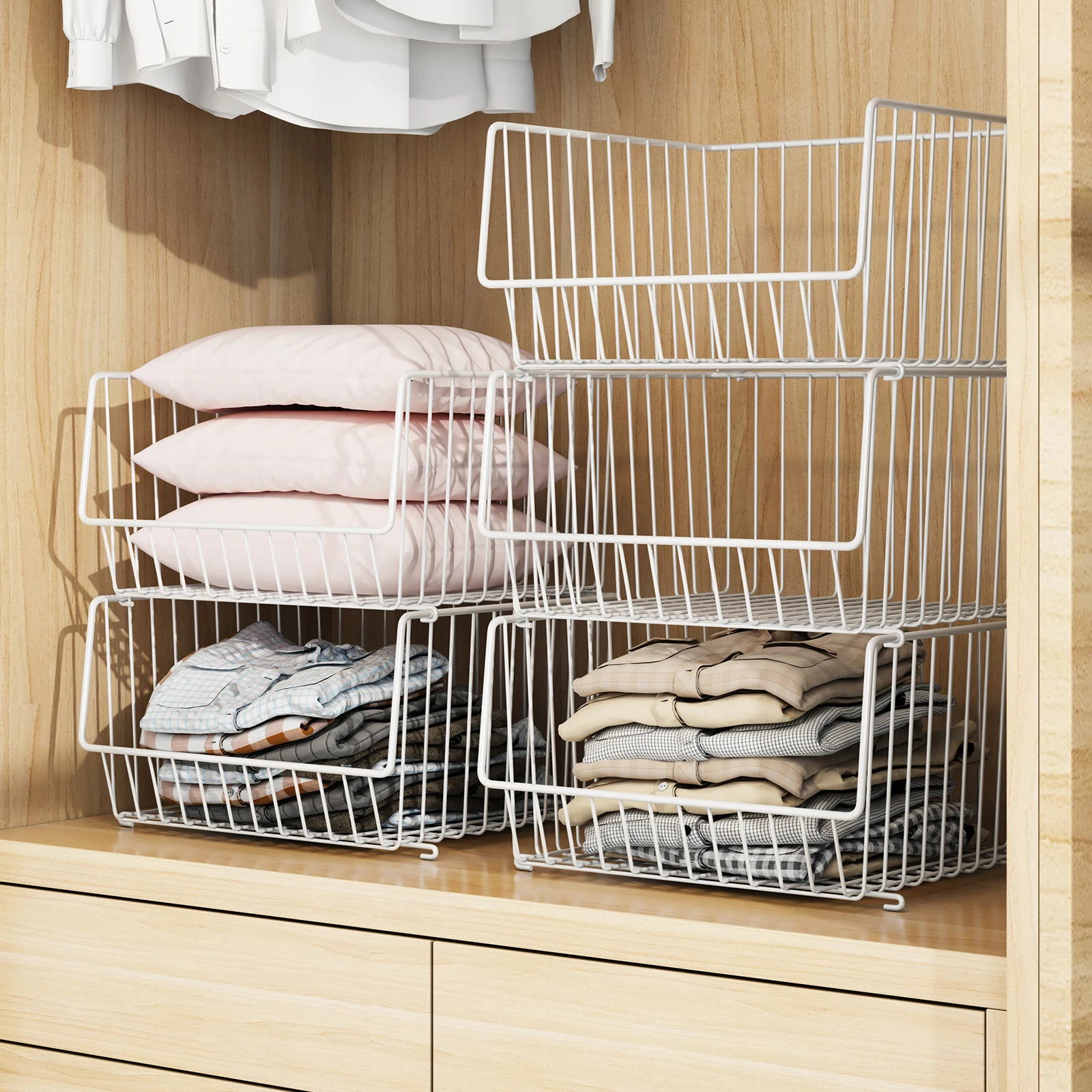 

4Pcs/5Pcs/6Pcs Bedroom Cabinet Layered Storage Baskets and Shelves, Wardrobe Shelves, Clothes Dividers, Wardrobe Transformation Tool, Partitioned Clothing Organizer Boxes, Stackable Closet Organizers and Storage Shelves