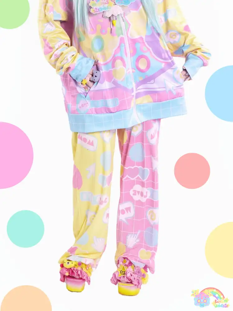 Rainbow Universe Series Family Matching Pants Spring New Cute Kawaii Yami Y2k Harajuku Style Kids Fashion Special Loose Pants