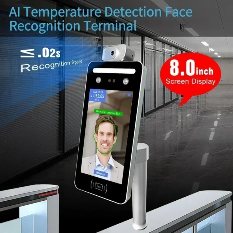 7-inch screen Wall Built-in/Stand Gate Biometric Face Recognition Access Control Body Temperature Measurement System