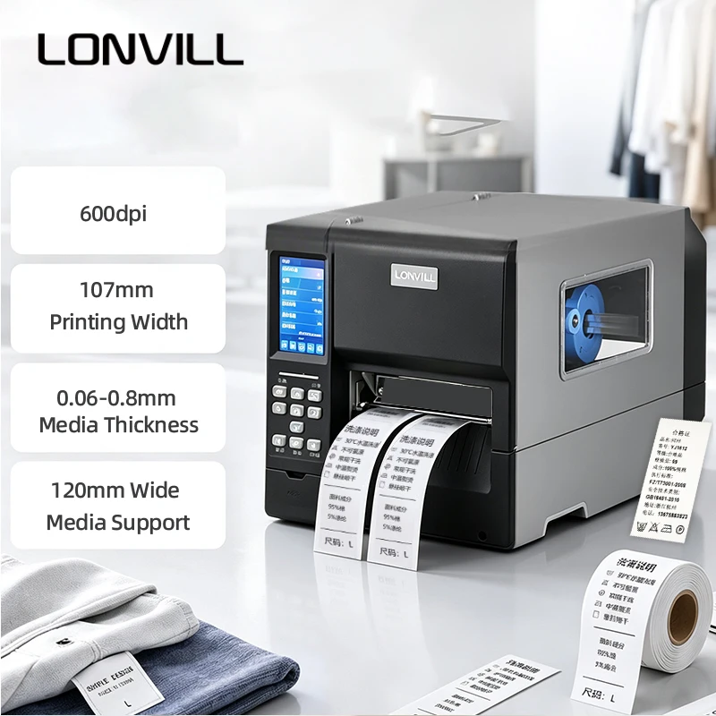 LONVILL RFID Label Printer USB Ethernet RS232 GPIO Parallel Wi-Fi Wireless BT Industrial Thermal Transfer Printer