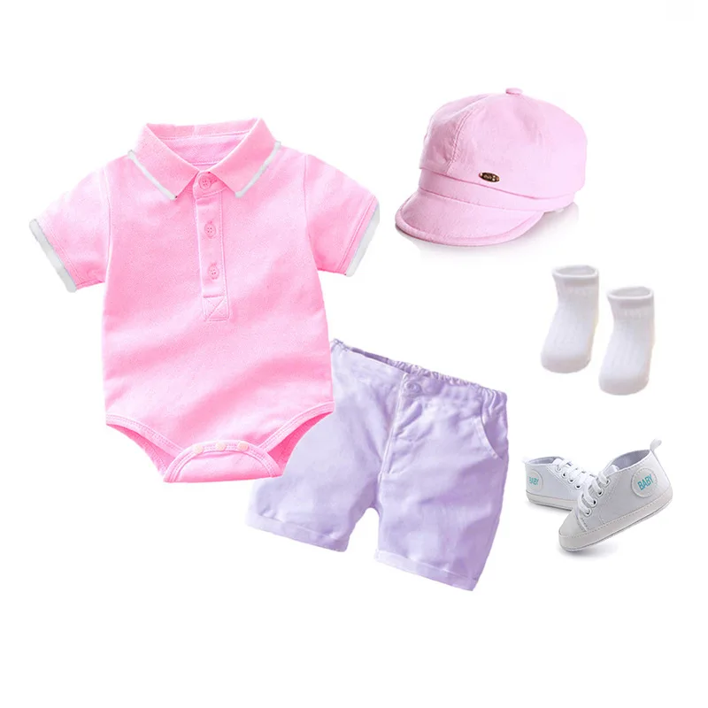 

Newborn Baby Girl Pink Formal Romper Kid Boy Clothes Suits Gentleman Party Suit Cotton Jumpsuit + Pants Infant Children Outfits