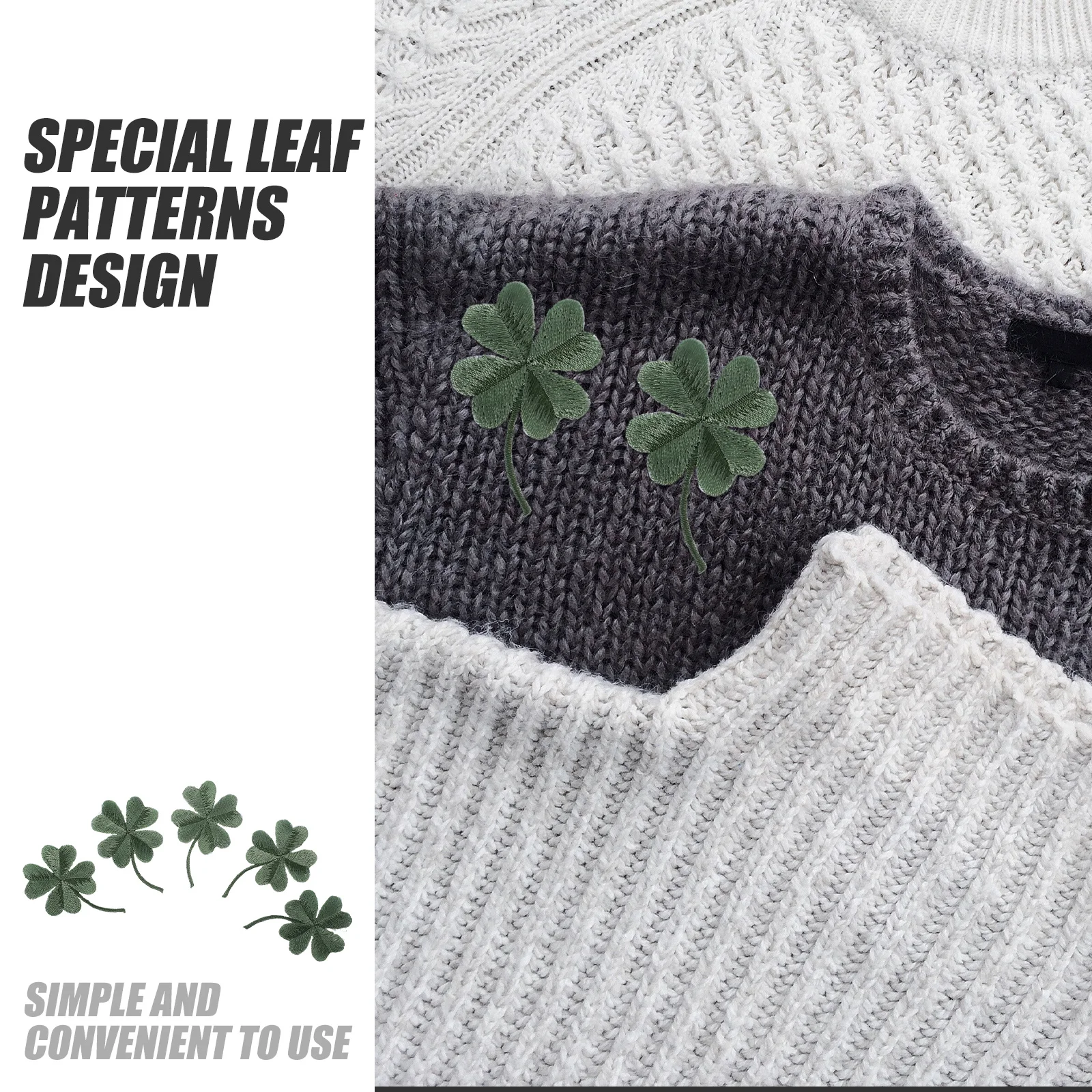 

5Pcs Green Four-Leaf Patch Hot-Melt Adhesive DIY Embroidery Cloth Decal for Jackets Jeans Bags Clothing Craft Decoration