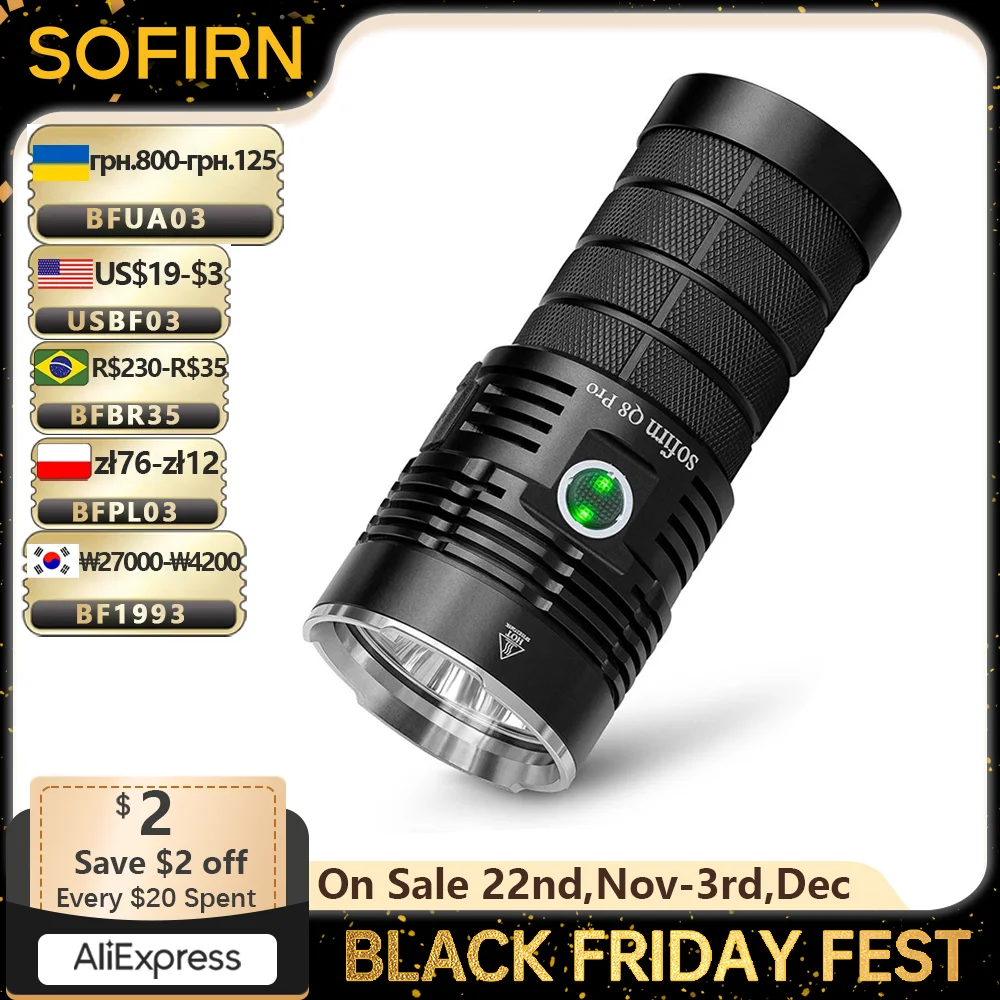 Sofirn Q8 Plus 6*XHP50.2 LED Torch 21700 USB C Rechargeable 16000lm Powerful Flashlight EDC Portable Lantern Lamp BLF Anduril 2