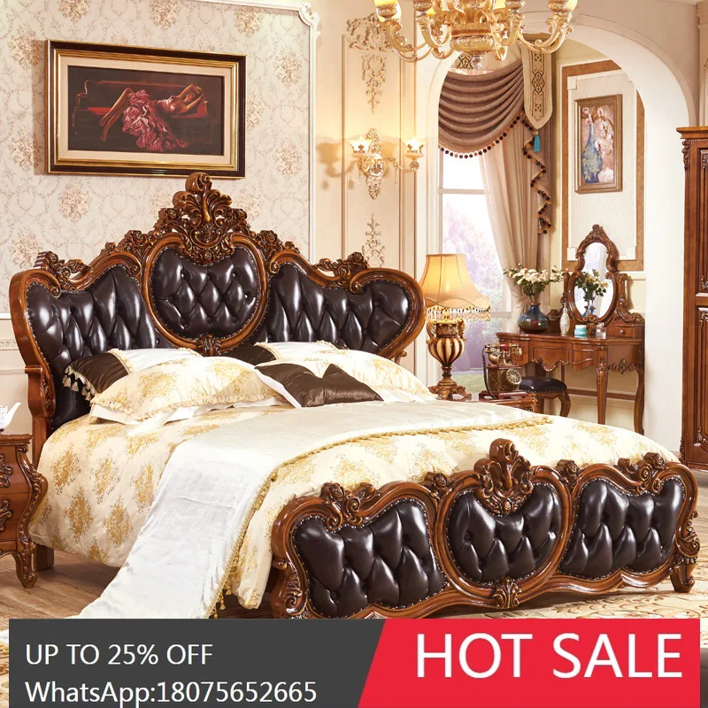 

SGF European Style Bed American Style Villa Master Bedroom Double Bed Solid Wood Storage