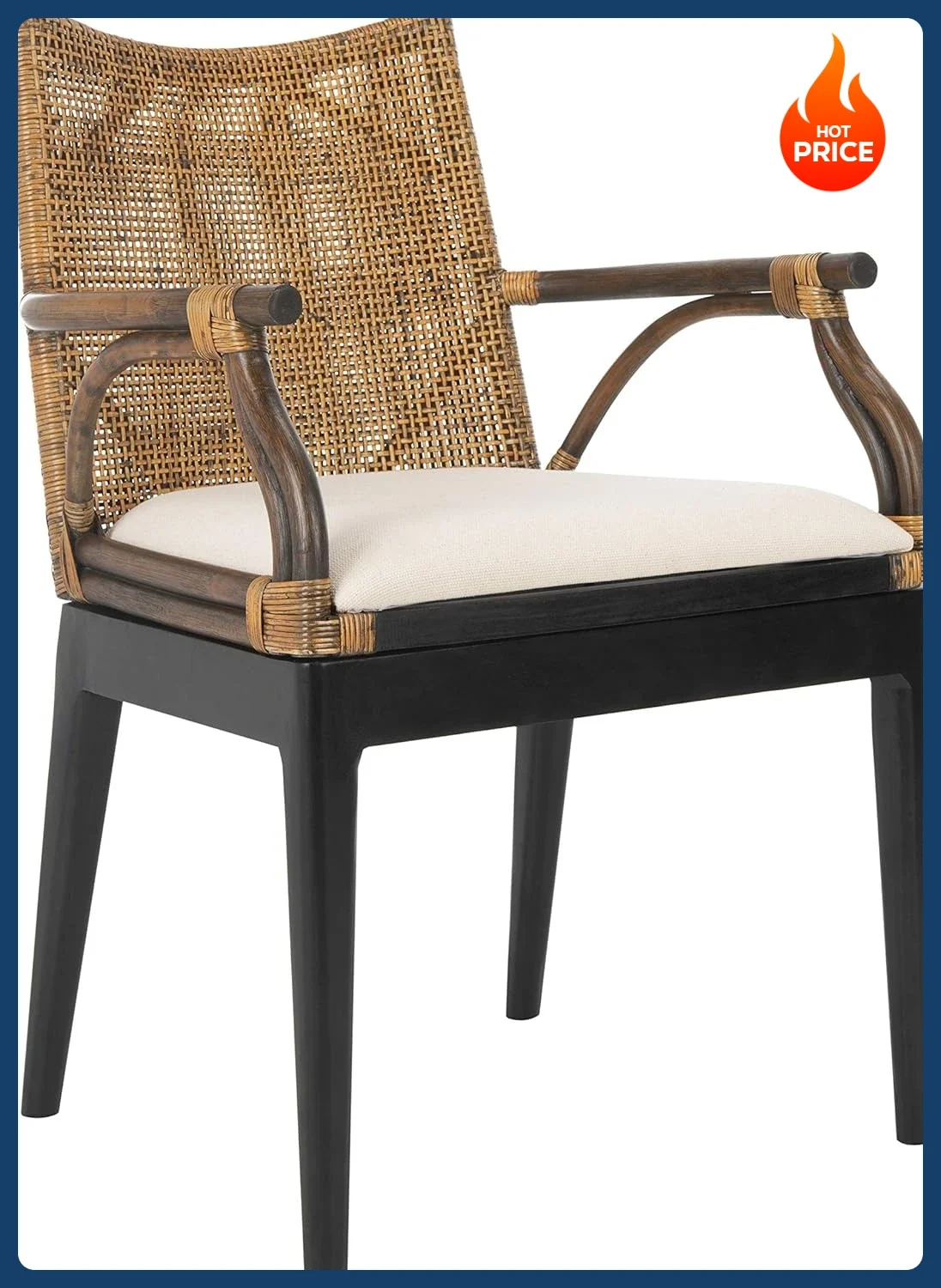 [شحن مجاني! ] كرسي بذراعين منسوج استوائي من هوم جياني راتان، بني/أسود