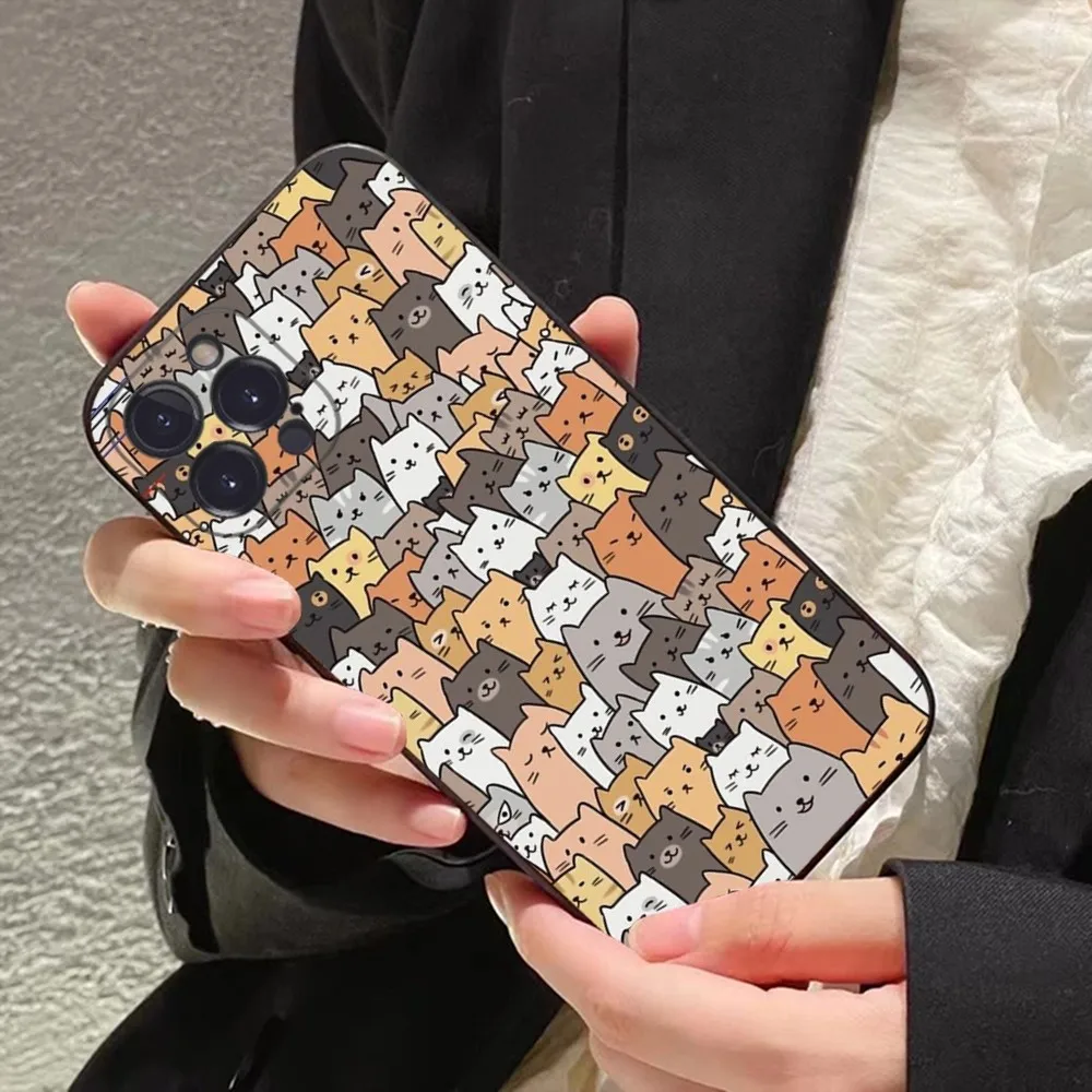 Cartoon Cute Cats Background Phone Case For iPhone 14 11 12 13 Mini Pro XS Max Cover 6 7 8 Plus X XR SE 2020 Funda Shell