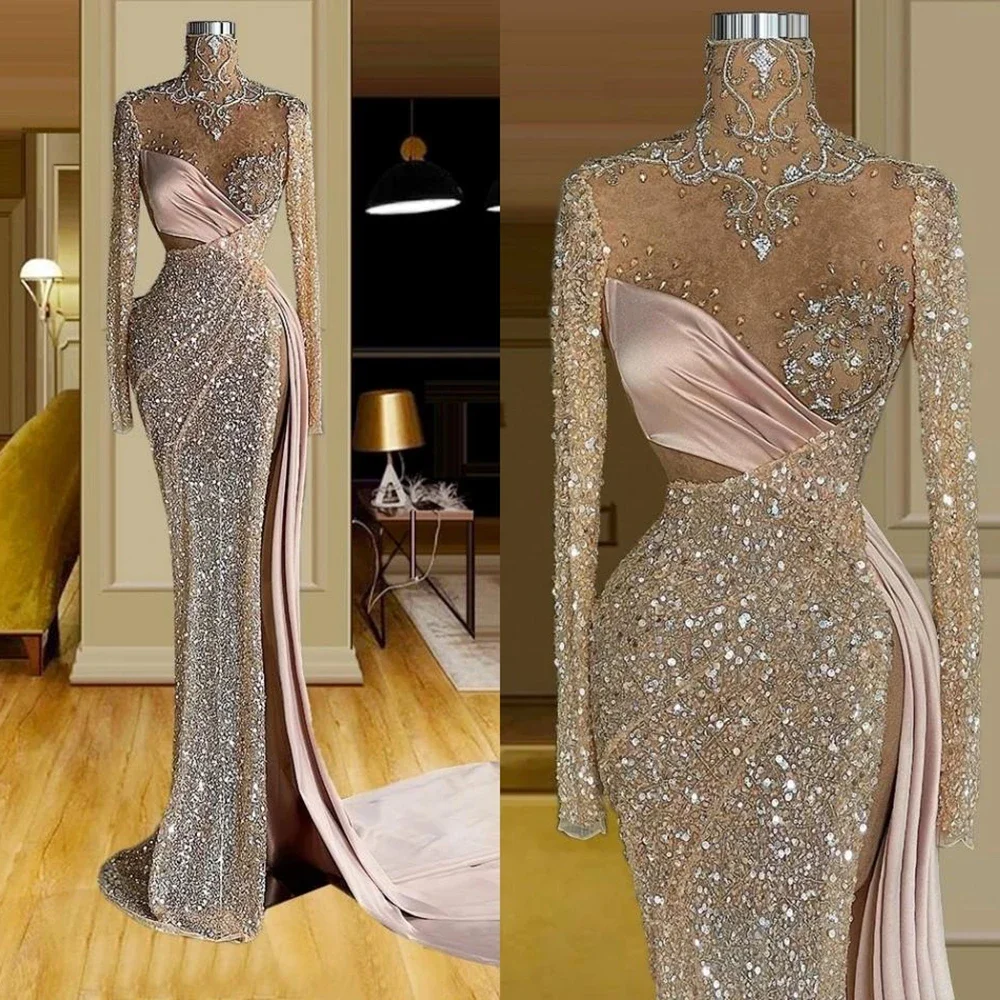 

Bling Prom Dress Sequined Sexy Crystal Luxury Evening Gowns Formal Occasion Cocktail Dresses Satin Women فساتين مناسبة رسمية