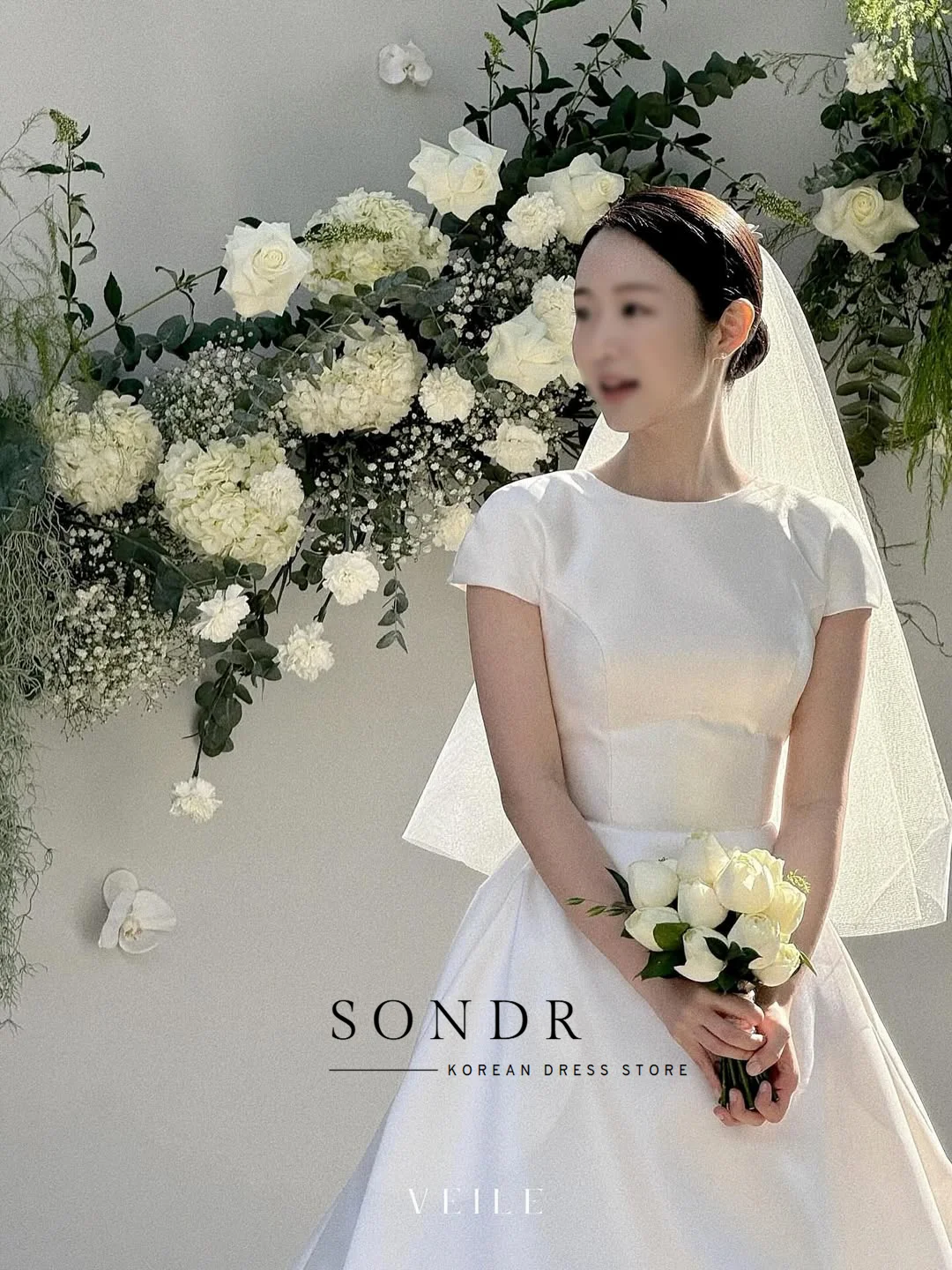 Sondr Customized Korean O-Neck Elegant A-Line Wedding Dresses 웨딩드레스 Ruched Cap Sleeves Ivory Customized Pretty Bride Gowns