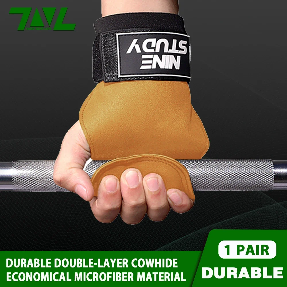 Durable Leather Cowhide Gym Gloves Grips Anti-Skid Weight Power Belt Lifting Pads Deadlift Belt Fitness Workout Palm Protection