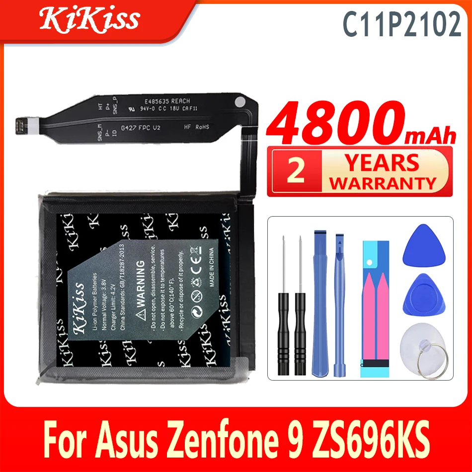 4800mAh KiKiss Powerful Battery C11P2102 For Asus Zenfone 9 ZS696KS Zenfone9 Mobile Phone Batteries