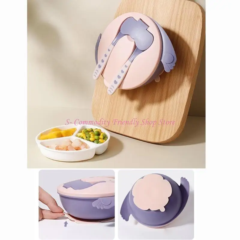 

85AE Babies Feeding Set Toddler Weaning Squirrel Silicone Suction Plate & Bowl Spoon