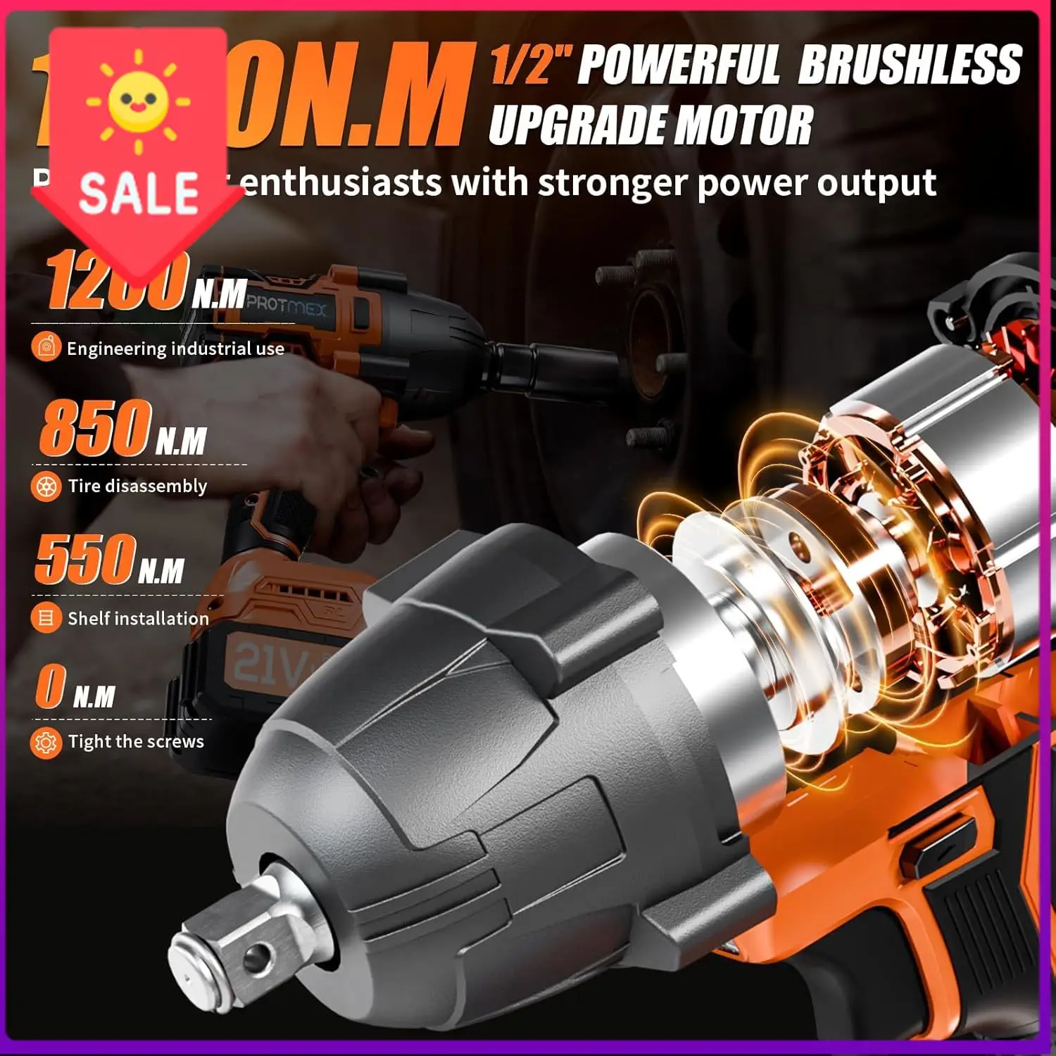 Sale price Cordless Impact Wrench, 900Ft-lbs (1200N.m) 1/2" Brushless Impact Gun, 21V High Torque Power Impact Driver, 2x4.0Ah B
