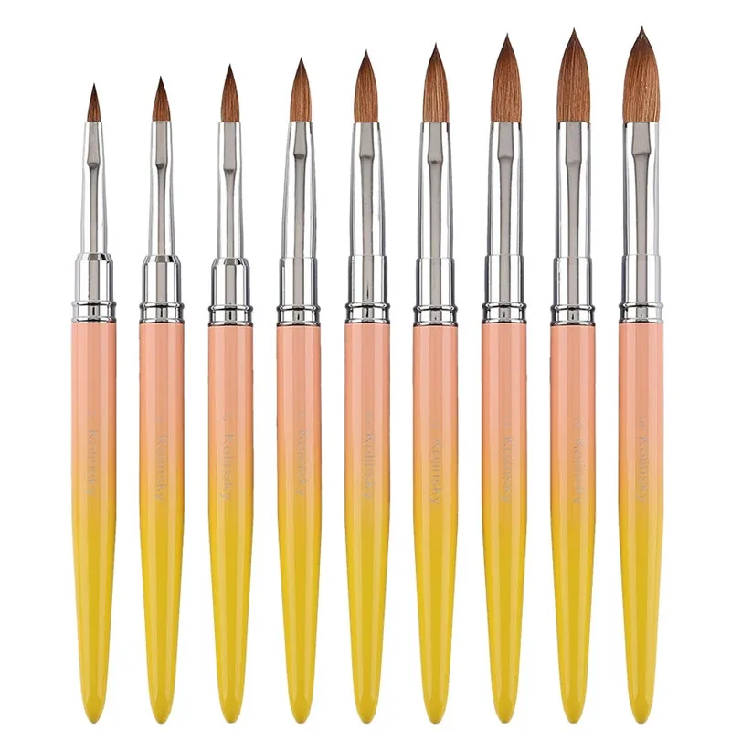 1 pz manico giallo Kolinsky capelli pennello per nail art gel UV acrilico penna per intaglio pennello polvere liquida strumenti di disegno per pittura per unghie fai da te