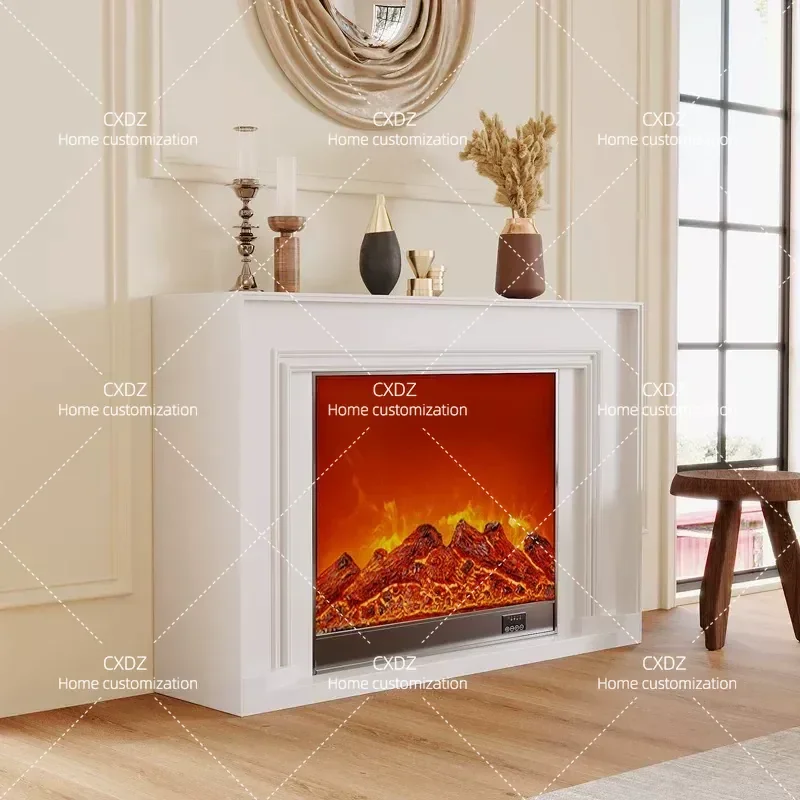 Living Room Decorative Cabinet with Electronic Fireplace Core Simulation Flame Entrance Porch Shelf for Home B&B
