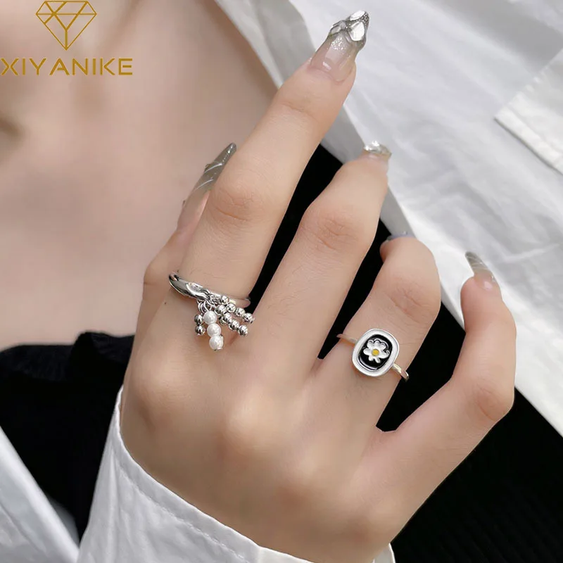 XIYANIKE Simple Square Flower Cuff Finger Rings For Women Girl Korean Fashion New Jewelry Friend Gift Party кольцо женское