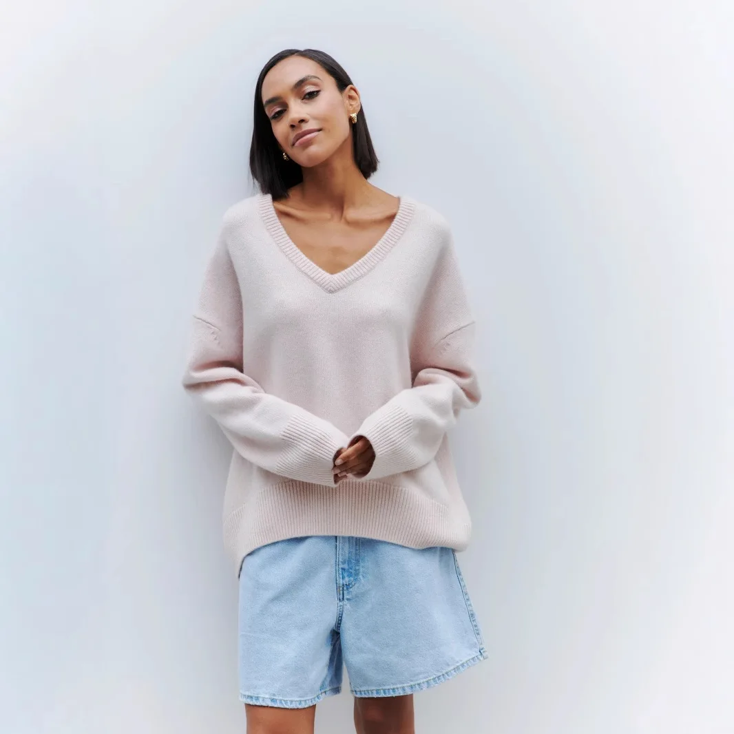 おしゃれな長袖 V ネック ルーズ セーター 秋冬 人気スタイル レディース ニットウェア カジュアル 快適 ヨーロッパ アメリカン スタイル