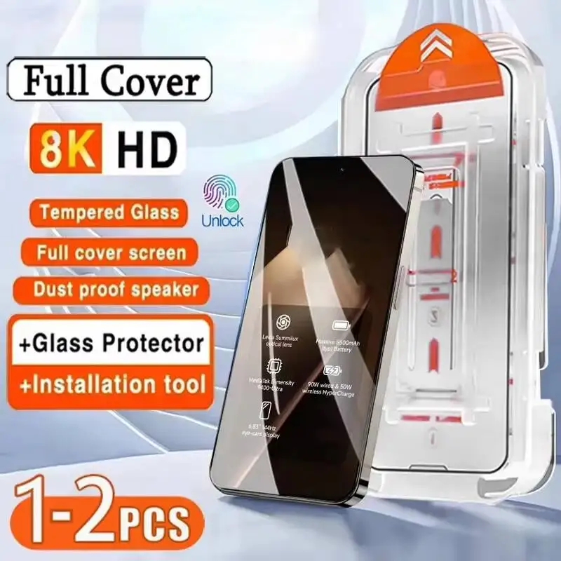 

1-2PCS Dust Free Easy Install Tempered For Max Glass Xiaomi 17 Pro 9H HD Fingerprint Unlock Screen Protector