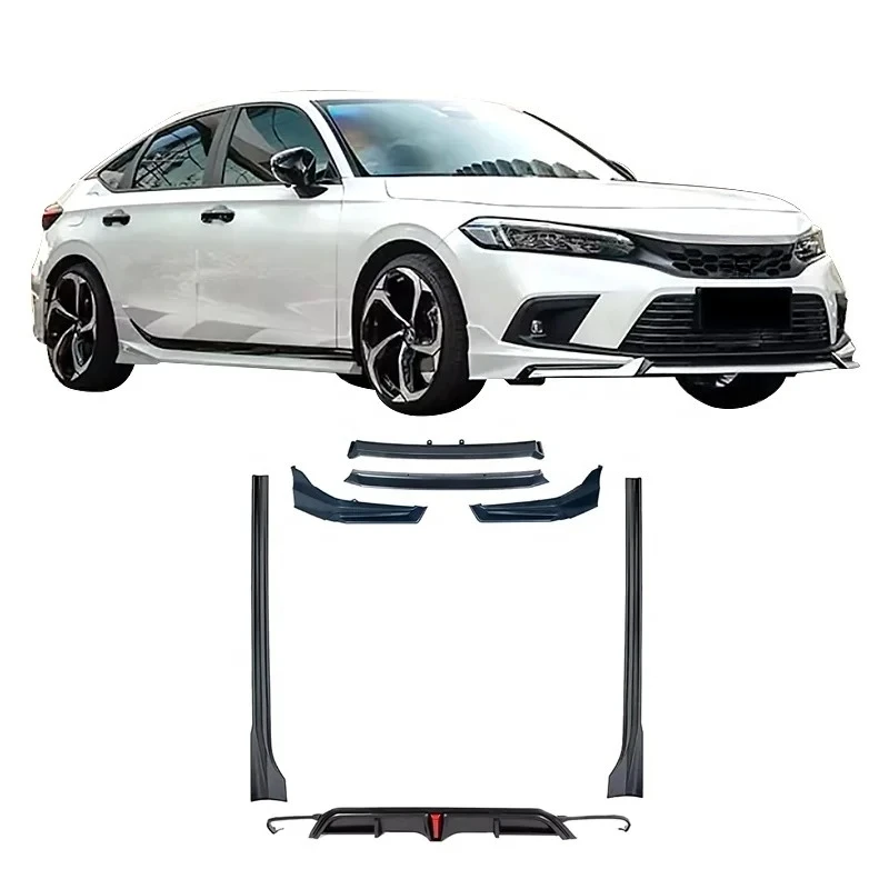 

For Honda 11th Generation Civic 2023 Three Sections Style Front Lip Side Skirt Rear Diffuser Lip With Brake Light Exterior Parts