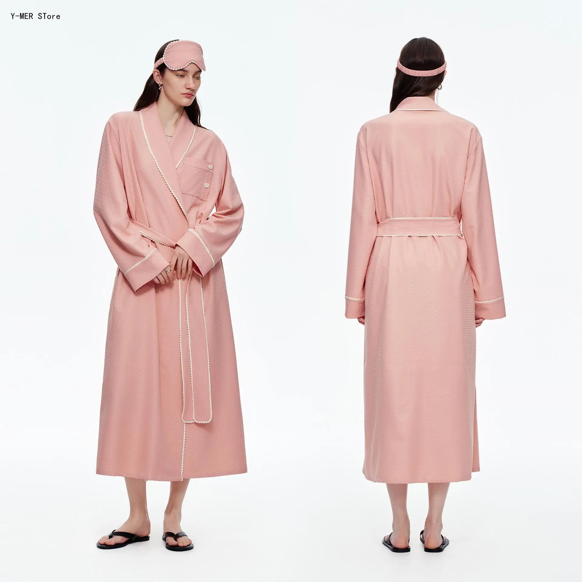Elegant Striped Long Robe Women Adjustable Waist Loose Fit Morning Gown Premium Home Bath Robe Spring Summer Homewear