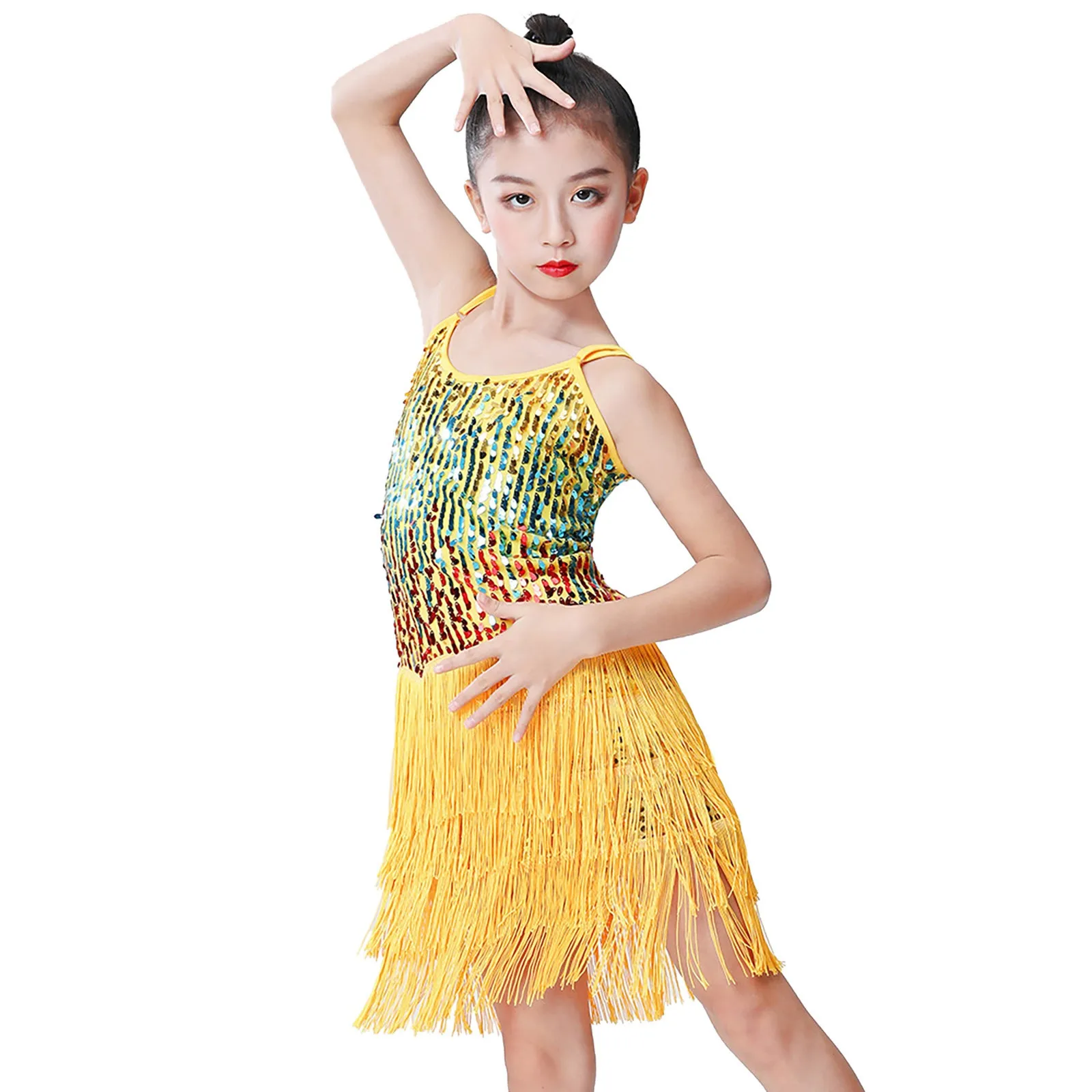 Latin Dance Dress Girls Dance Costume Cha Cha Kids Tango Skirt Carnival Wear Dancewear Salsa Costumes Tassel Dancing Dress 0-11Y