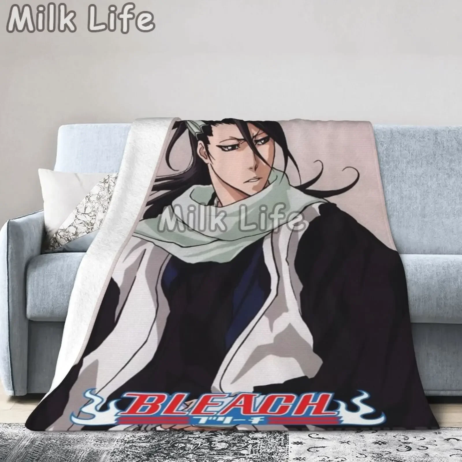 Anime Bleach kuchiki byakuya Flannel Throw Blanket Fuzzy Warm Lightweight Throws for All Season Bedding 3D Printing Soft Blanket