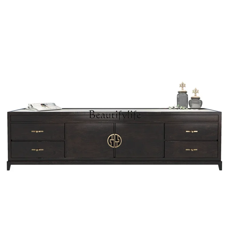 

FG44New Chinese TV Cabinet Solid Wood Tea Table Combination Zen Light Luxury Home Living Room Locker