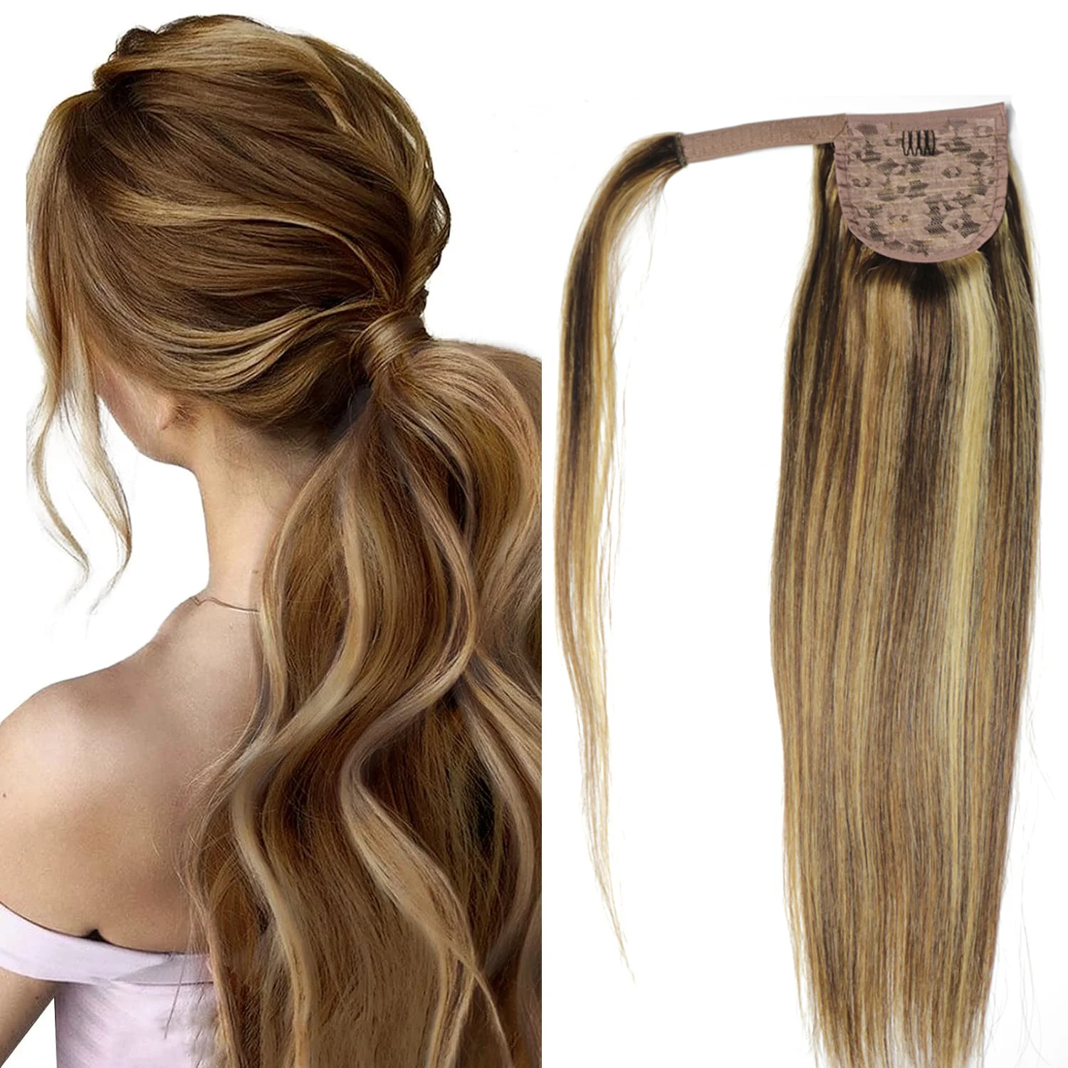 

Chocola 16"-18" Brazilian Remy Human Hair Magic Wrap Ponytail Clip In 100% Human Hair Extensions Horsetail Stragiht