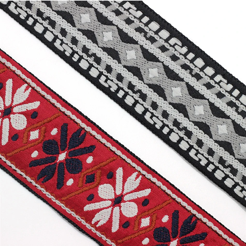 Acoustic Electric Guitar Strap Embroidery Ethnic Style National Wind Adjustable Leather Ends Musical Accessories Straps