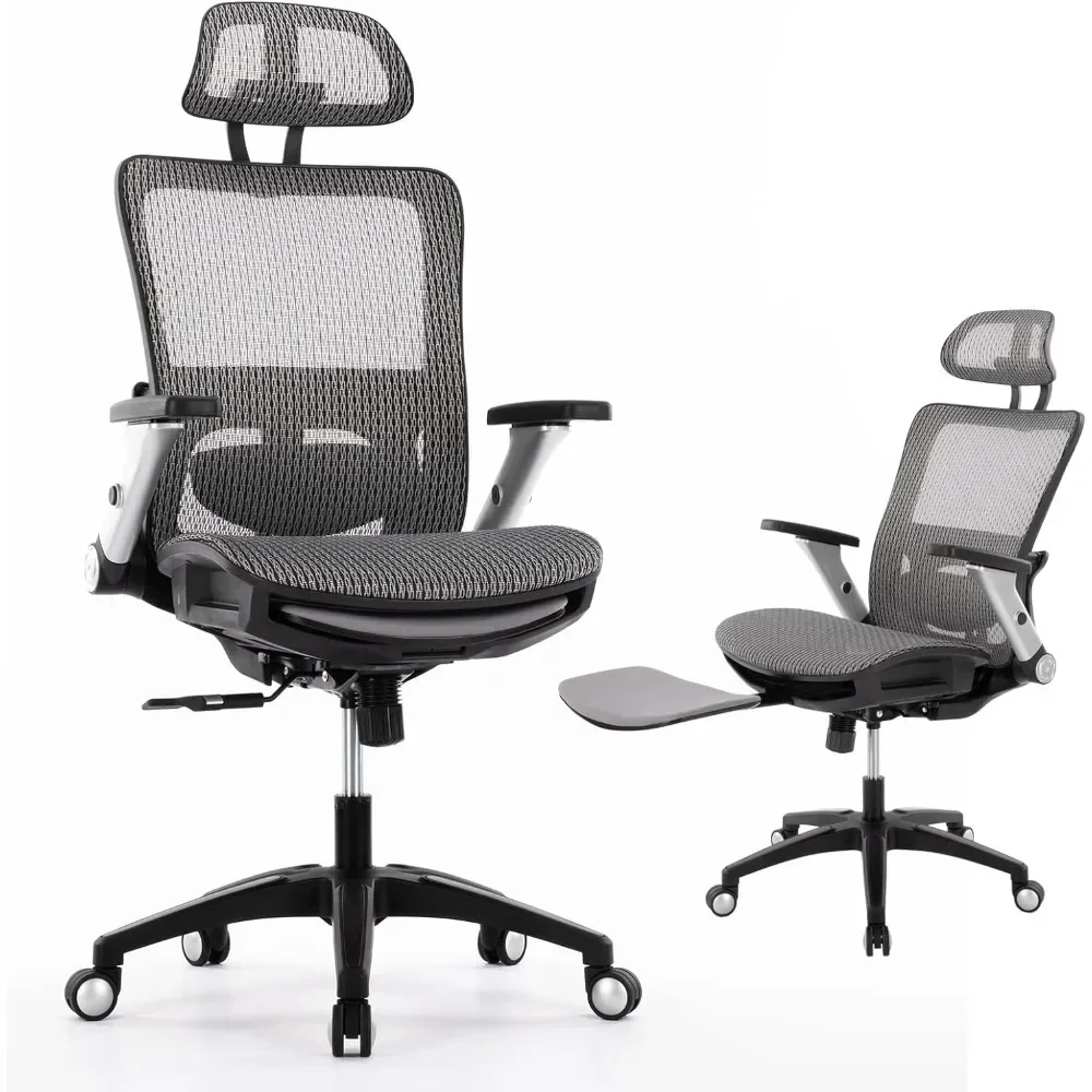 Chaise de Bureau Ergonomique avec Repose-Pieds et Accoudoirs Rabattables 4D, pour Ordinateur