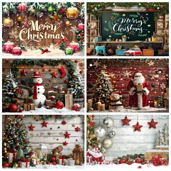 Christmas Wooden Board Photography Backdrop Rustic Wood Wall Xmas Tree Snowman Gift kids Portrait Family Party Photo Background