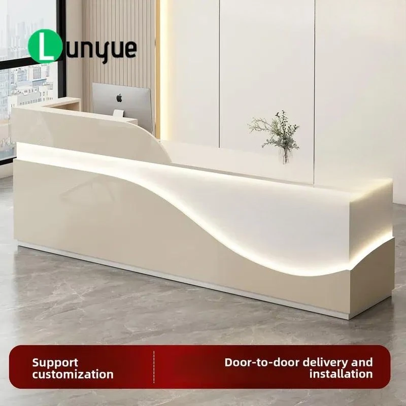 Modern Minimalist Leather Front Desk Reception Counter with Drawer High End Commercial Office Furniture Custom Design for