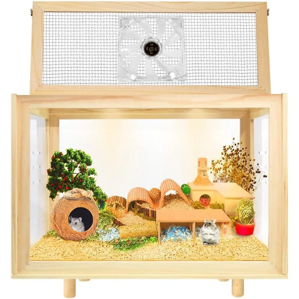 

Spacious Wooden Hamster, Mouse, and Rat Habitat with Ventilated Design and Waterproof Base for Small Animals