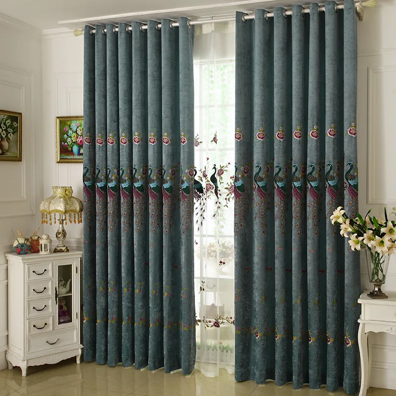 

Living Room Bedroom Balcony Curtain Blackout Chenille Embroidery Peacock Flower Blackout Curtain