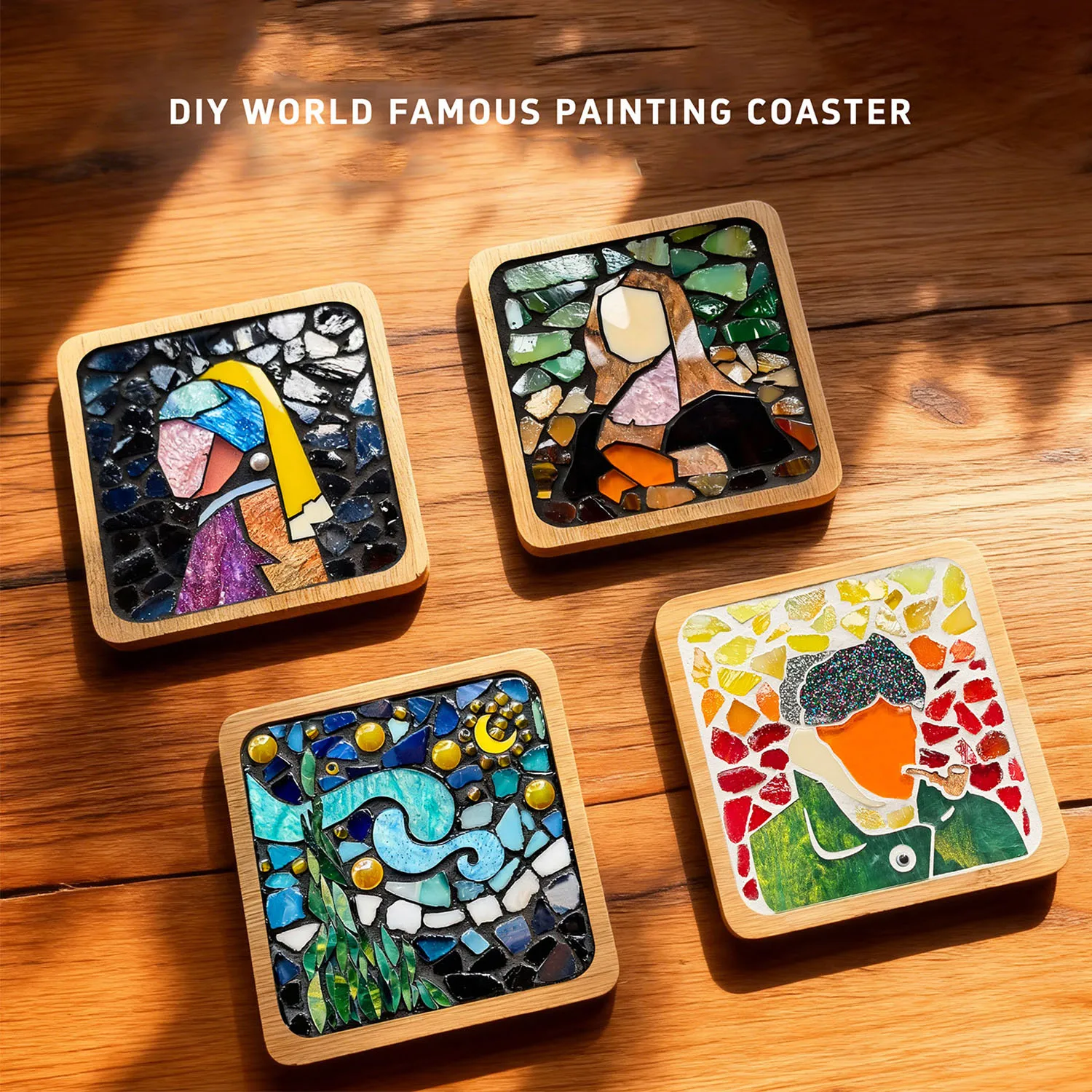 Mosaic Cup Coasters Student DIY Handmade Material Pack Van Gogh Famous Paintings Mat Pad Creative Paste Art Deco Work Home Table