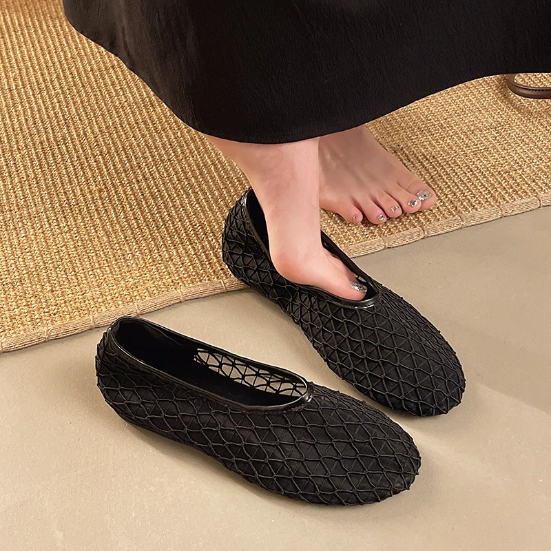 In Summer, Wear Round Toe, Straight Buckles, Casual and Comfortable, Women's Flats, Cut-out Mary Jane Single Shoes,fishnet Shoes