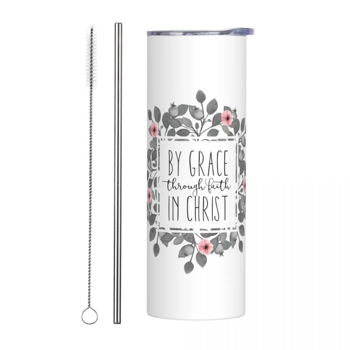By Grace, Through Faith, In Christ Stainless Steel Tumbler Vacuum Insulated Mugs Thermal Cold Cups Straw With Lid 20oz